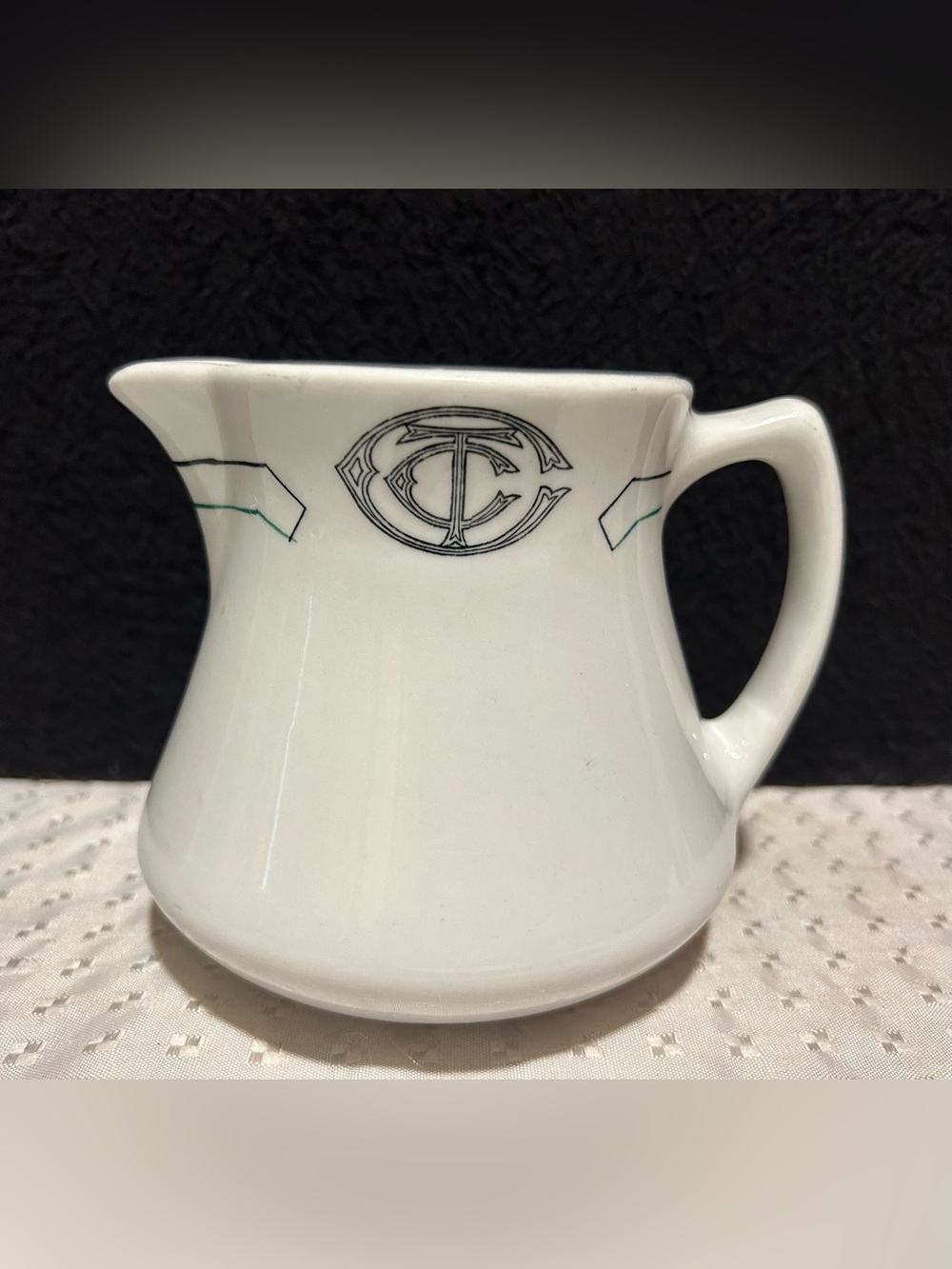Shenango China Restaurant Ware Syrup/Creamer Green Stripes Monogrammed CTC